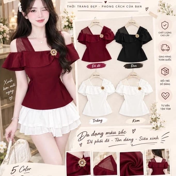 ✨ Áo Trễ Vai Nơ Lệch Cao Cấp - Phong Cách Thanh Lịch, Quyến Rũ ✨