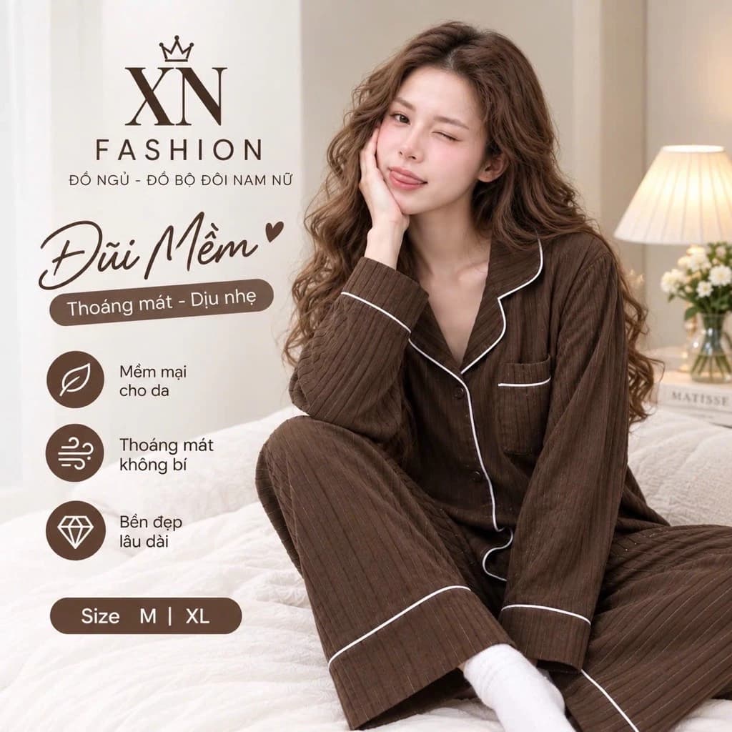 bộ ngủ đũi kẻ sọc dài tay mặc nhà