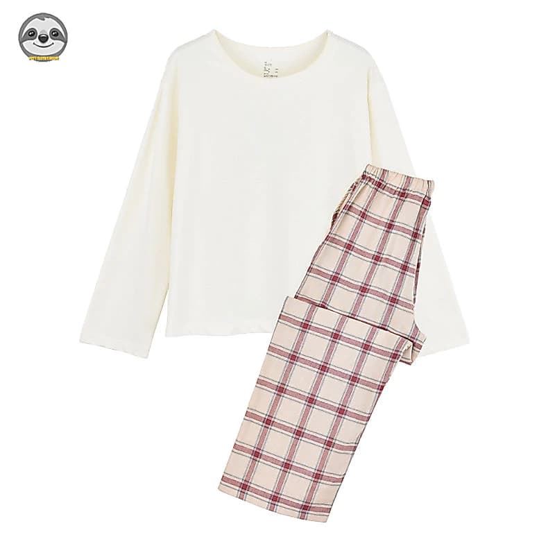 Phong cách Nhật Bản Muji Style / Đồ ngủ dài tay bằng vải Cotton / Bộ đồ ngủ kẻ sọc màu hỗn hợp / Đồ ngủ cặp đôi thân thiện với da mềm mại