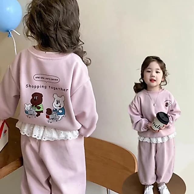 Bộ Nỉ 2Da Cho Bé Gái , Bộ Nỉ Phối Ren Cho Bé 8-18kg