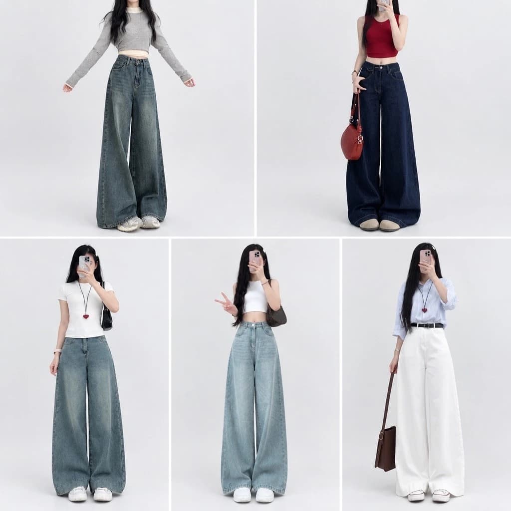(Ống 30-33cm) Quần jeans ống rộng trơn nhiều màu chất jeans mềm đẹp loại 1