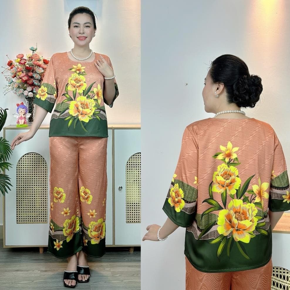 Hi!Sexy Bộ Đồ Trung niên Set Đồ Trung Niên Đồ bộ in hoa trung tuổi nữ Đồ mặc nhà nhiều màu nhiều họa tiết