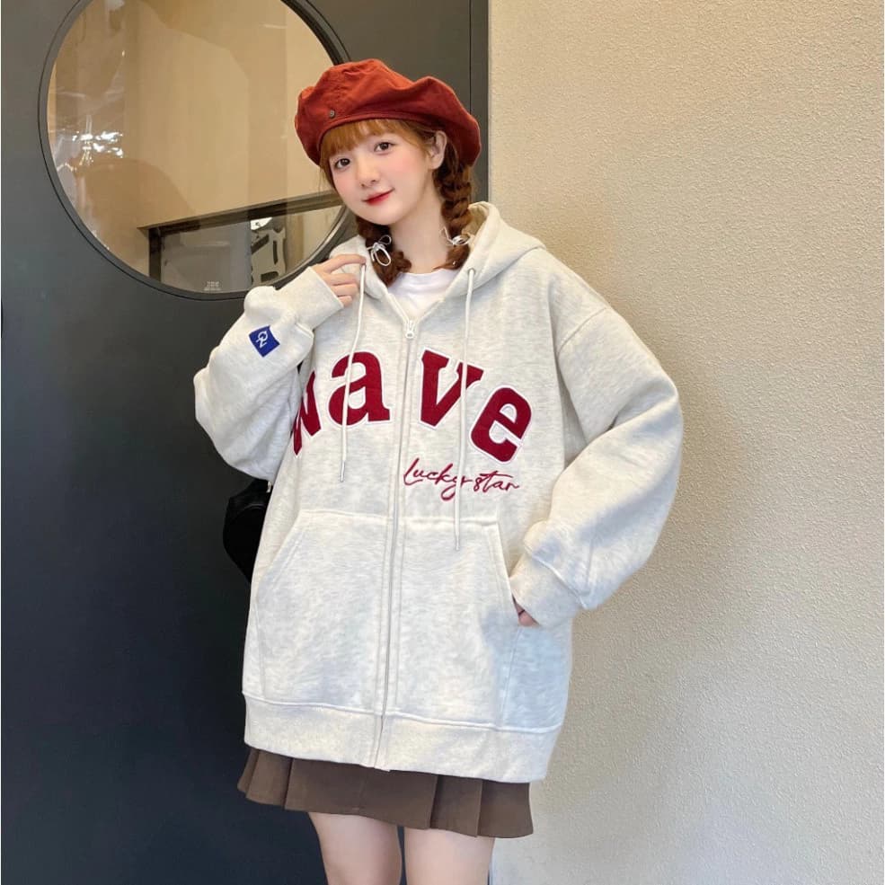 Áo Khoác Nỉ Hoodie Zip Bông Thêu WAVE Form Rộng Nam Nữ Unisex Hot trend 2025