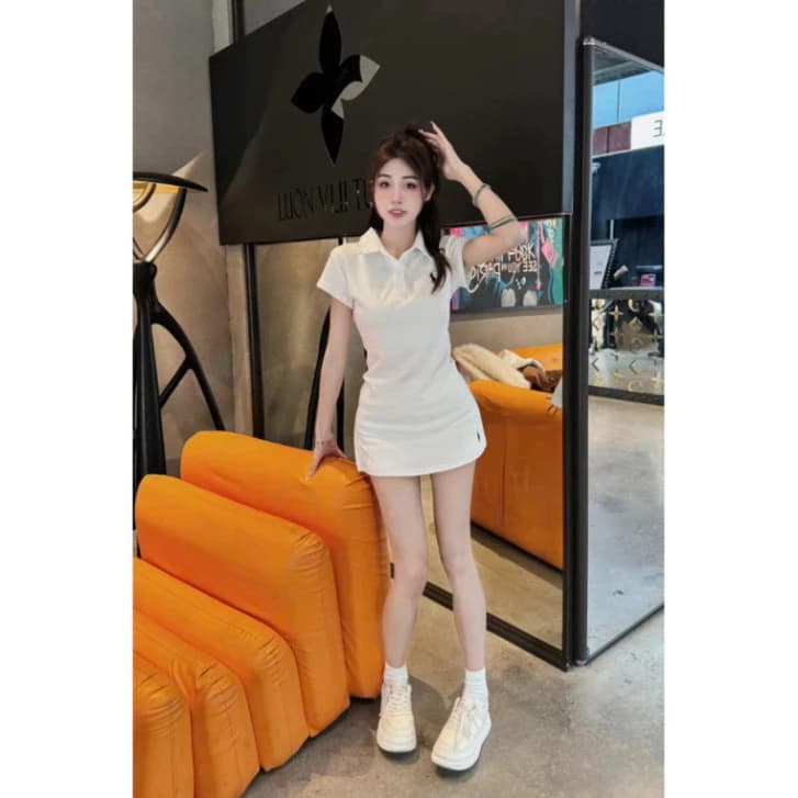𝑴𝒐𝒏𝒔𝒕𝒂_𝒔𝒕𝒖𝒅𝒊𝒐//  Bộ Áo Polo và Chân Váy Thêu Ngựa chất liệu cotton 4 chiều mềm mại, chân váy kèm quần bảo hộ