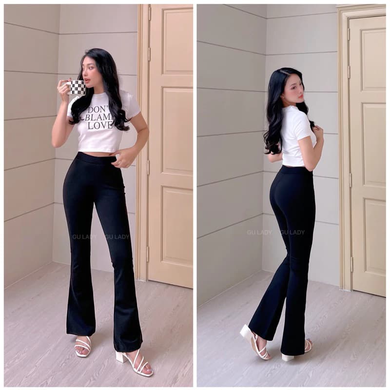 [HOT] Hack Dáng Với Quần Ống Loe Cạp Thun Lưng Cao (Hàng Thiết Kế Loại 1)  - Hàng Hiệu Cao Thiên Nhi