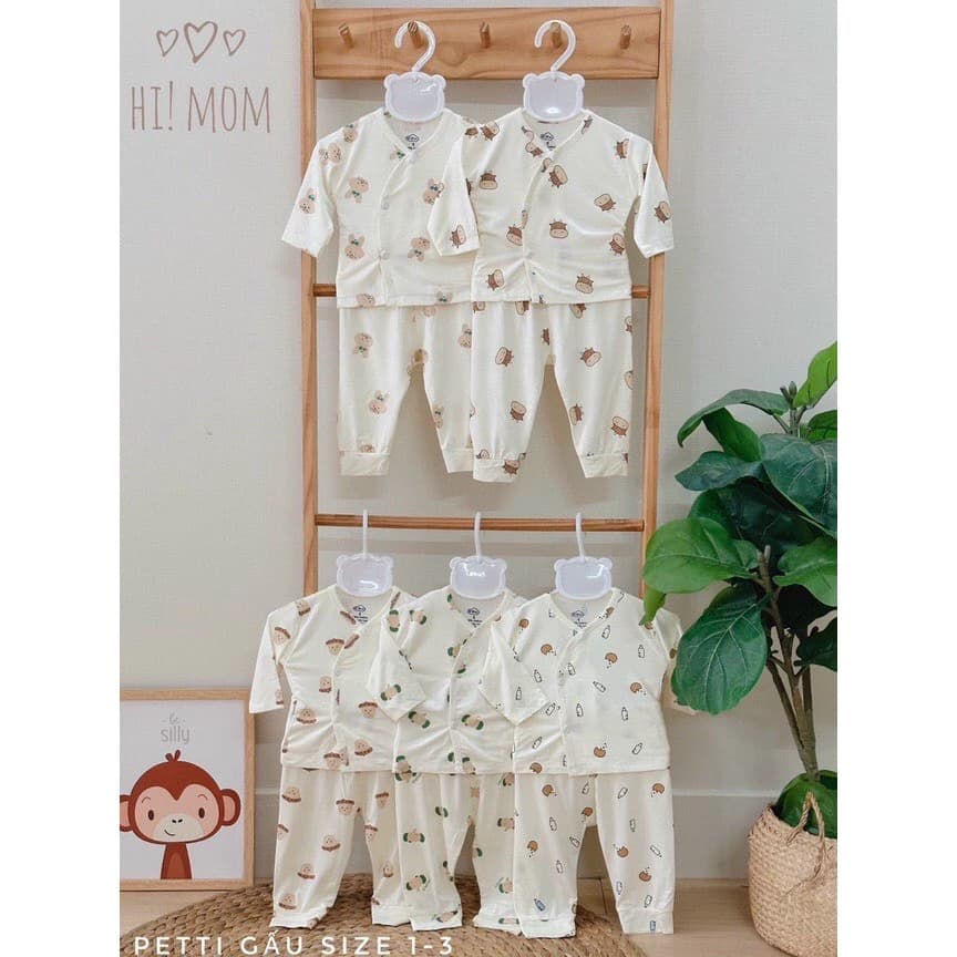 Bộ sơ sinh dài tay Peptit họa tiết đáng yêu Hàn Quốc cho bé từ 3-8kg