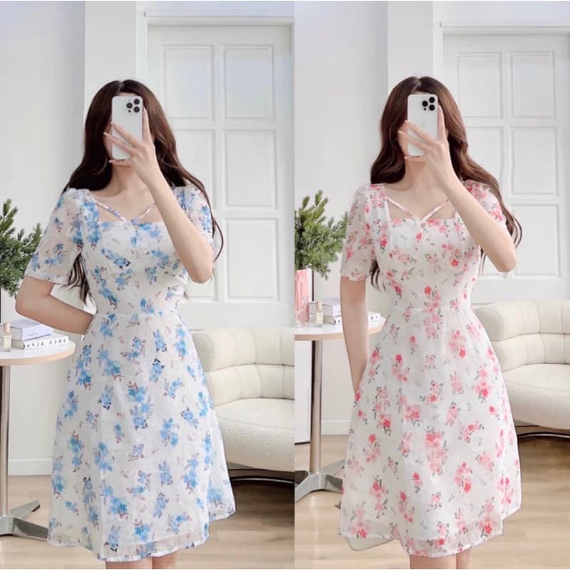 váy hoa nhí đi biển 2 lớp thiết kế sang chảnh LINDesign V61