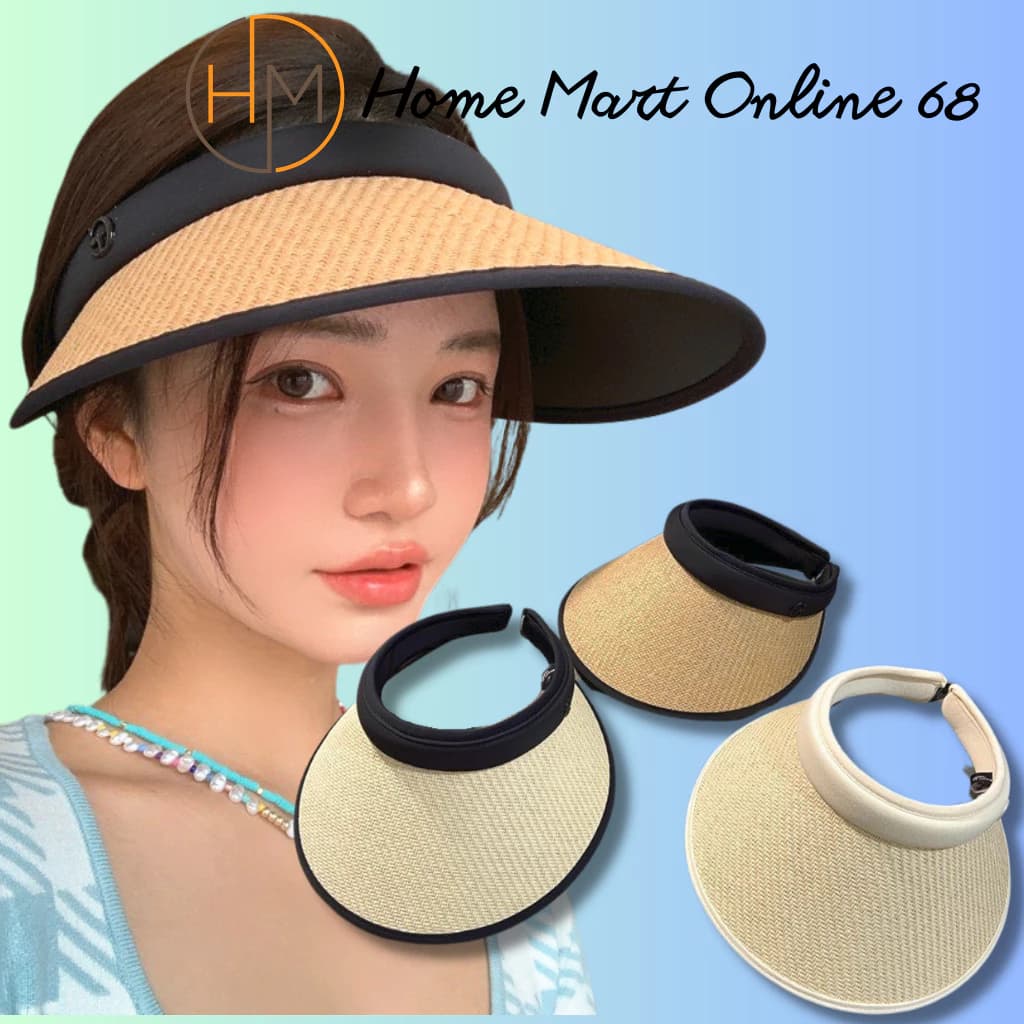 Mũ cói nửa đầu vành rộng chống nắng chống tia UV thời trang 2023