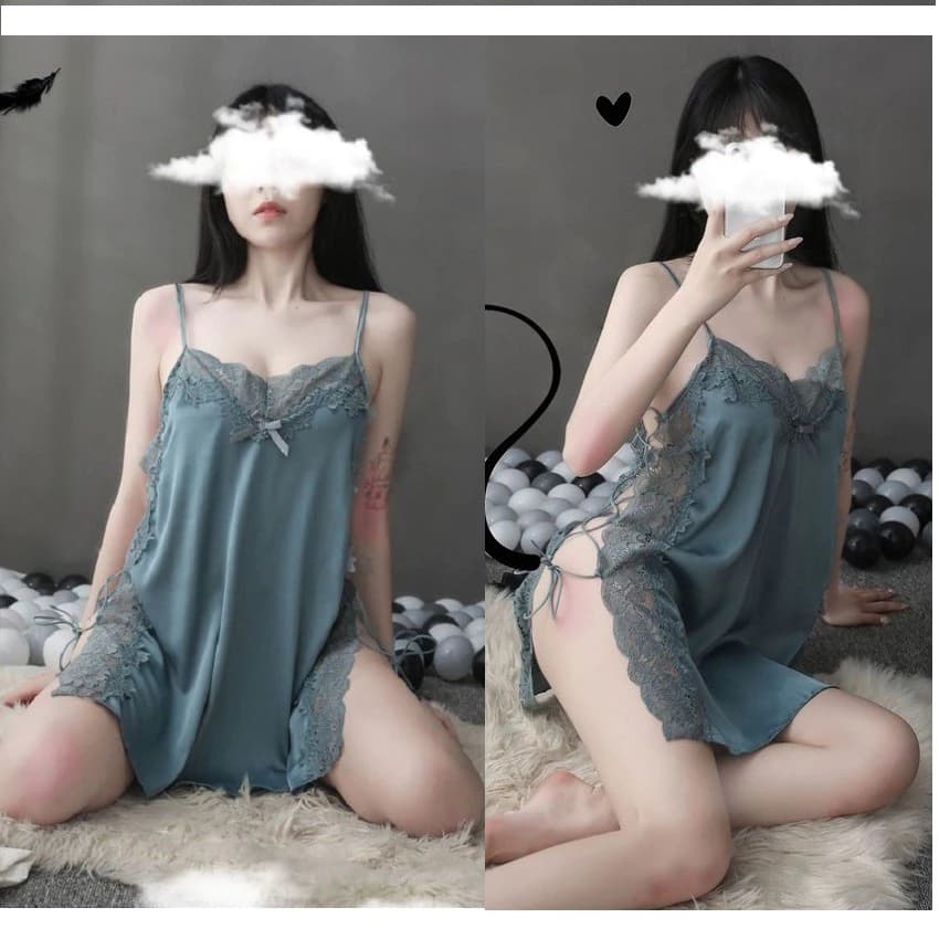 Váy ngủ  5211 có dây rút điều chỉnh eo tặng kèm quần