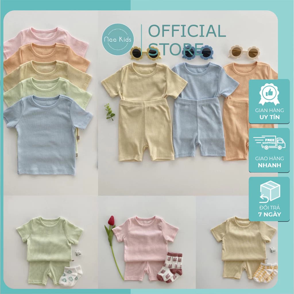 Bộ quần áo cộc tay mùa hè cho bé trai và bé gái chất cotton tăm mềm rũ ,co giãn tốt phong cách hàn quốc