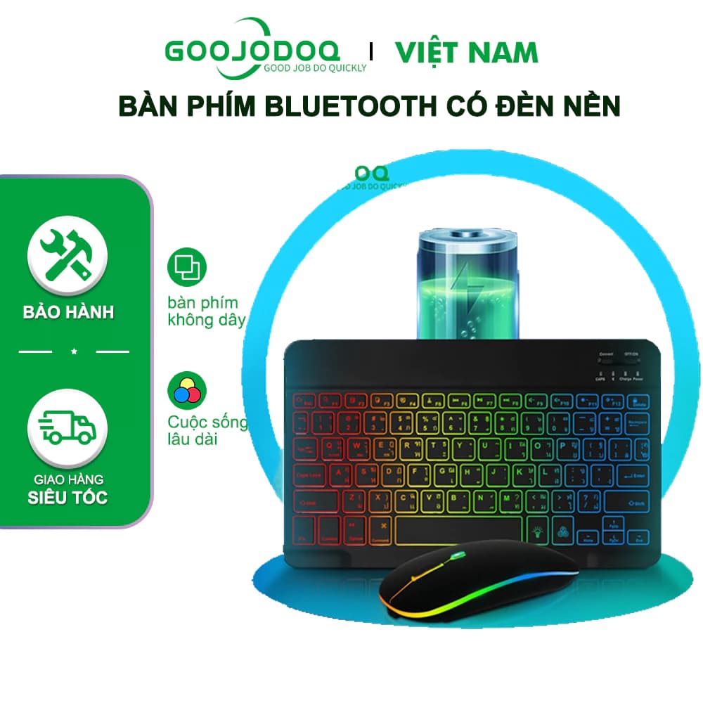 Bàn phím GOOJODOQ và chuột Bluetooth không dây có đèn nền với đèn LED cho máy tính bảng iPad Máy tính bảng Android
