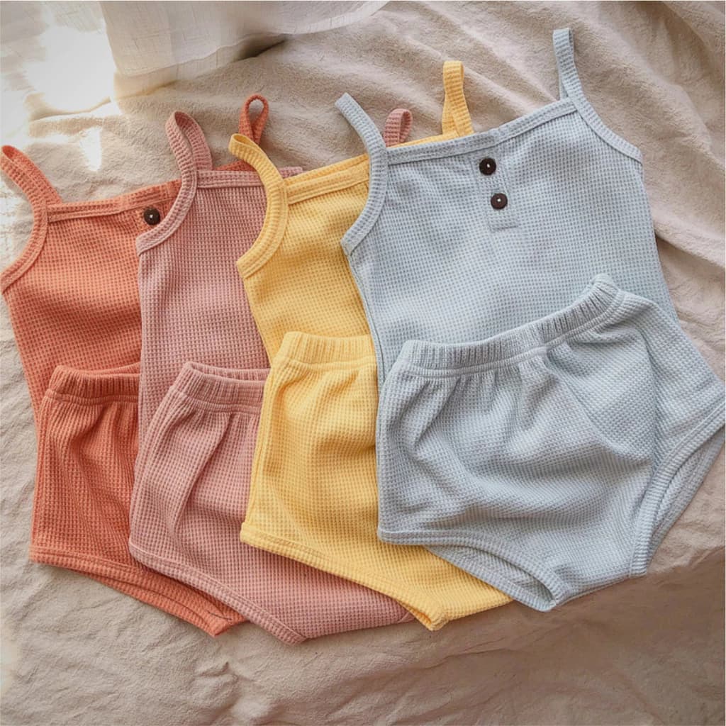 Bộ 2 dây bé gái vải cotton tổ ong cao cấp thoáng mát, nhiều màu size từ 0 đến 24 tháng tuổi