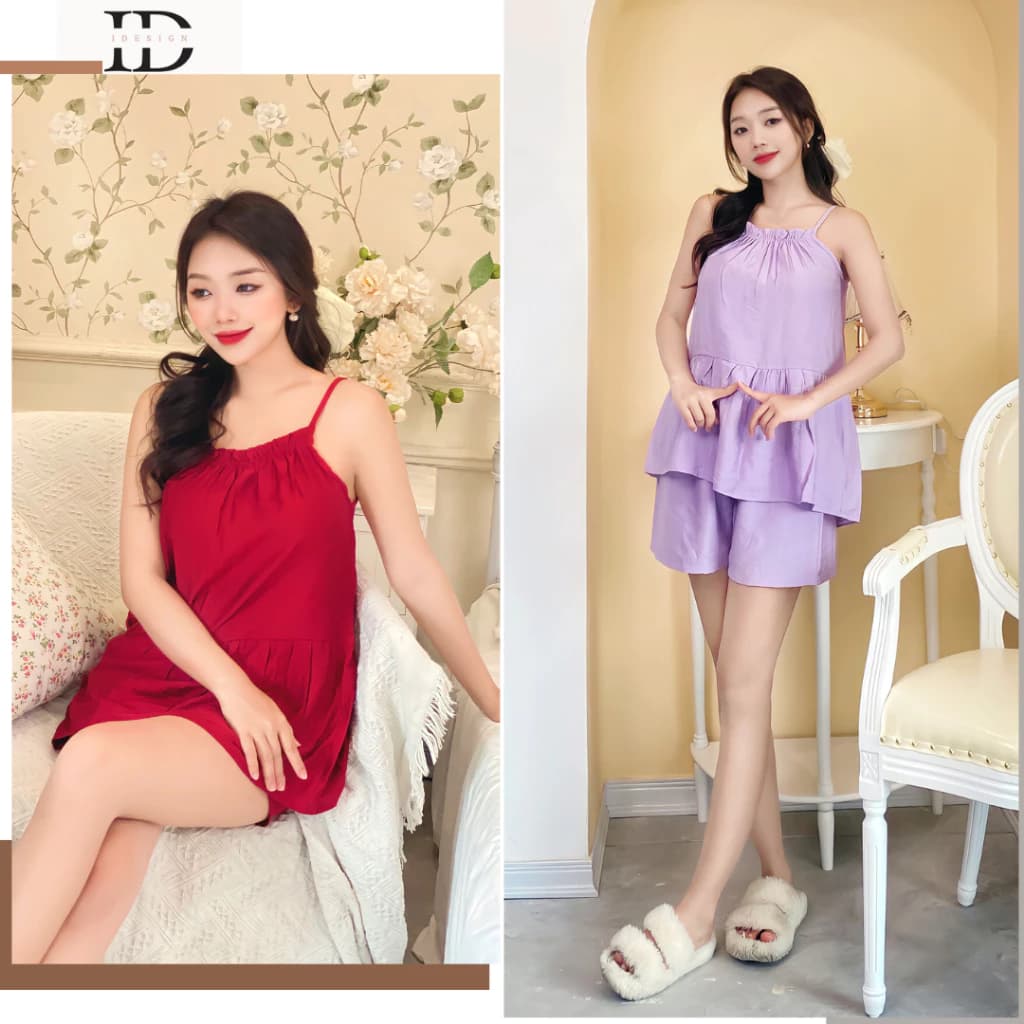 Bộ hai dây nữ, bộ đồ mặc nhà vải đũi mềm nhẹ, thoáng mát, nhiều màu, phong cách năng động dễ thương