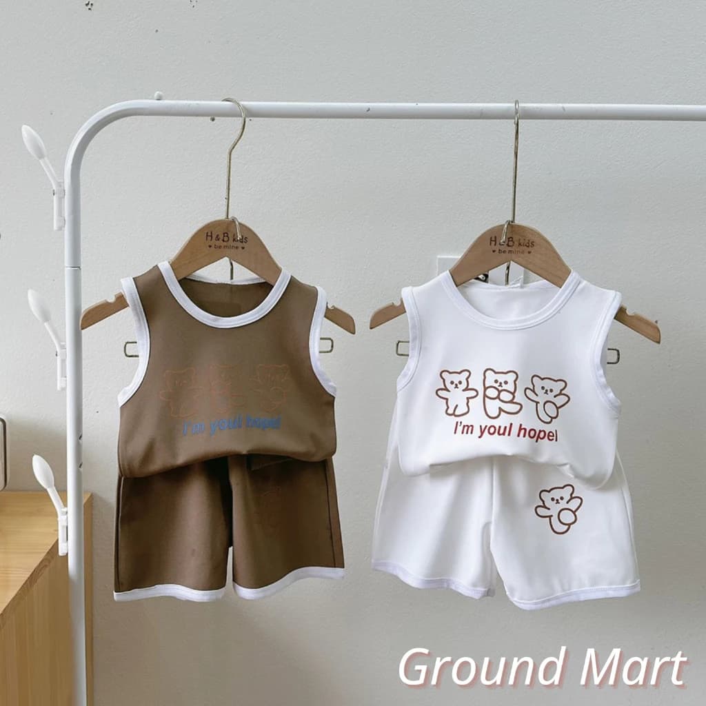 Bộ sát nách, bộ ba lỗ cho bé trai và bé gái in họa tiết gấu dễ thương, vải cotton mềm mát, size từ 8 - 18kg