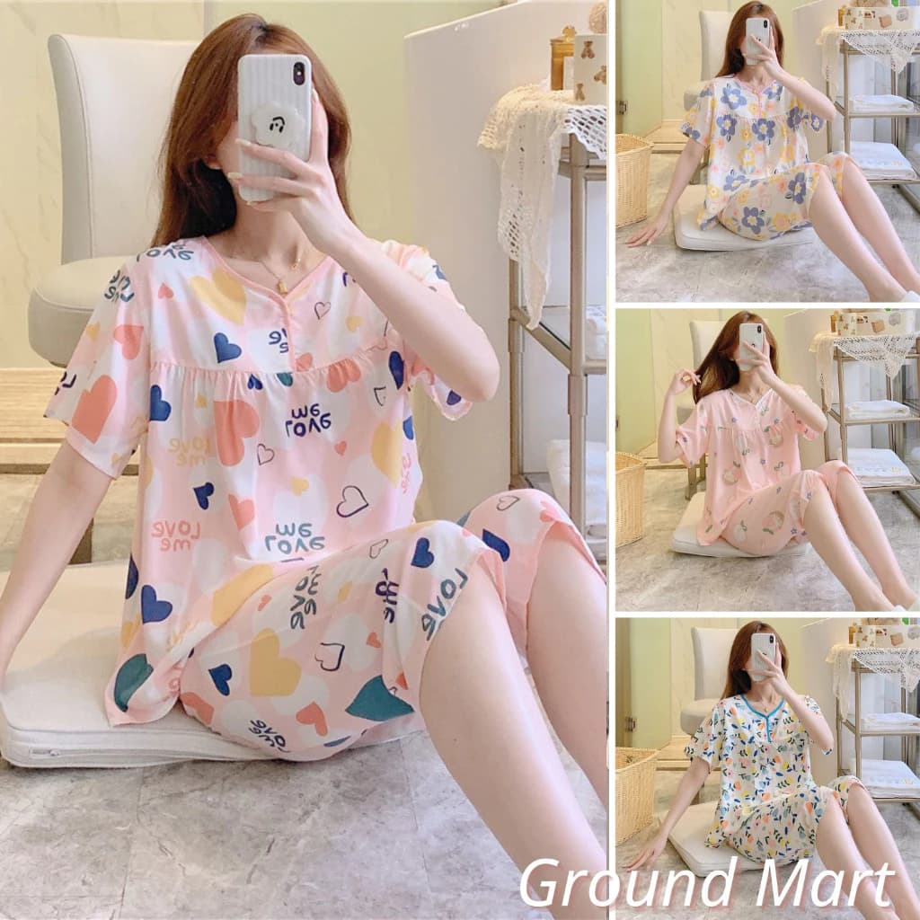 Bộ đồ mặc nhà cho nữ áo cộc tay quần lửng chất vải viscose mềm mát, họa tiết trẻ trung, size từ 35 - 75 kg (kiểu 1)