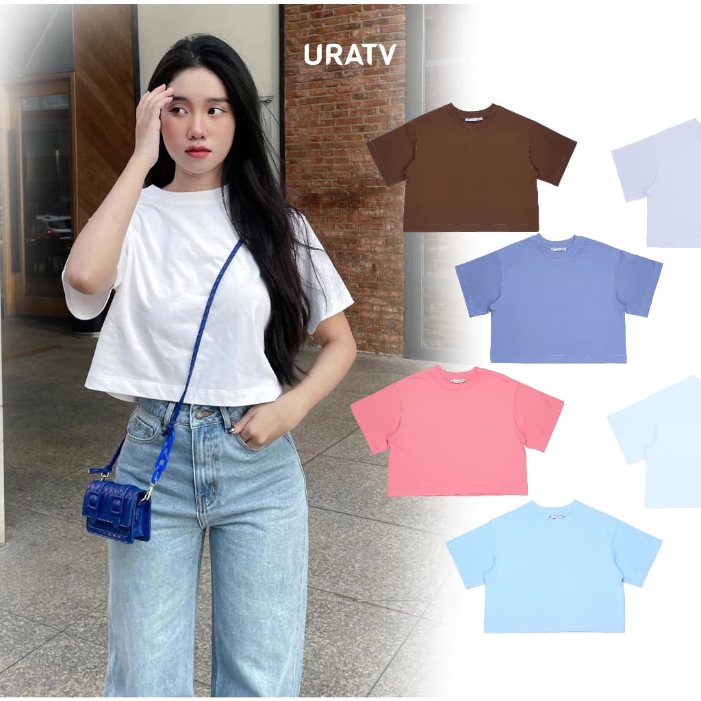 Áo crop top trơn tay ngắn dáng suông chất cotton dầy dặn