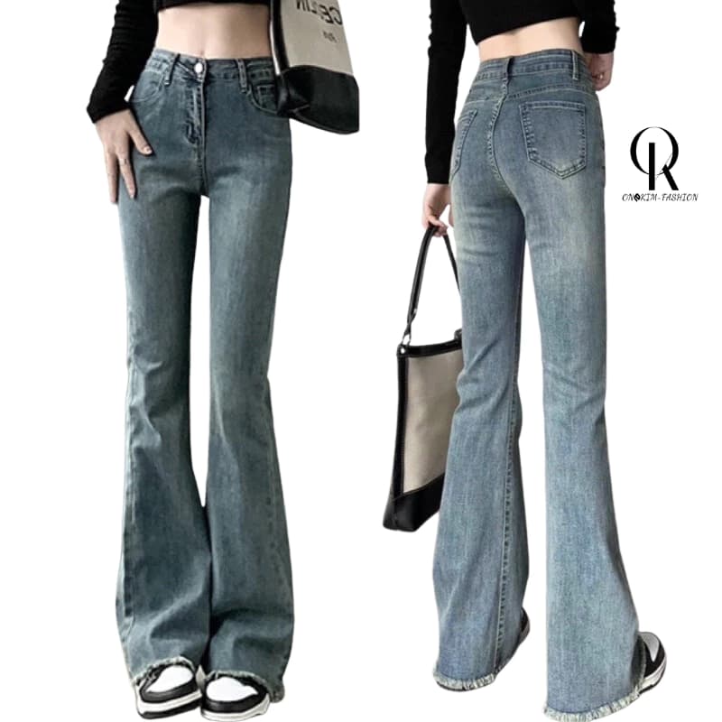 Quần jeans ống loe ONKIM màu mới dáng dài lưng cao