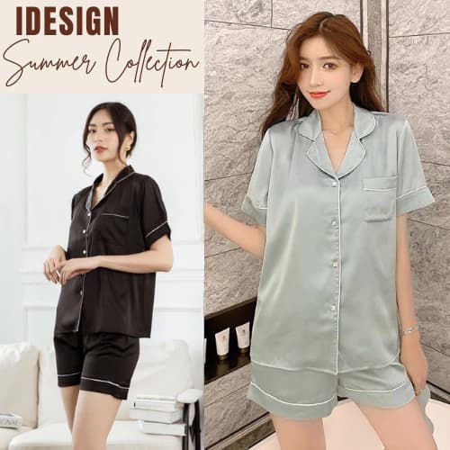 Bộ ngủ pizama lụa ngọc trai cao cấp, bộ ngủ lụa cộc tay mềm mại BN20