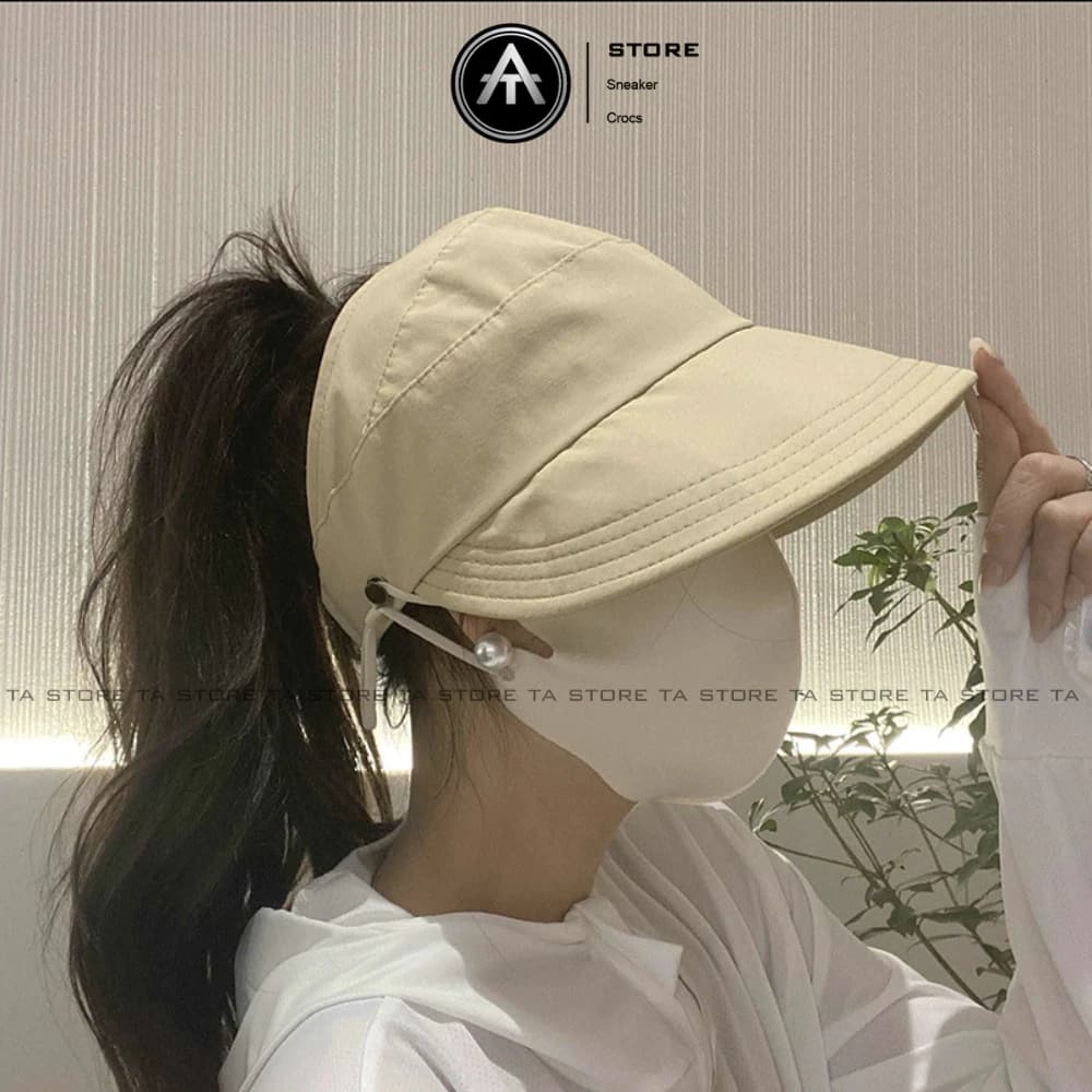 Mũ chống nắng nửa đầu Hàn Quốc, nón vành rộng có móc đeo khẩu trang, mũ chống nắng buộc tóc đuôi ngựa TA STORE