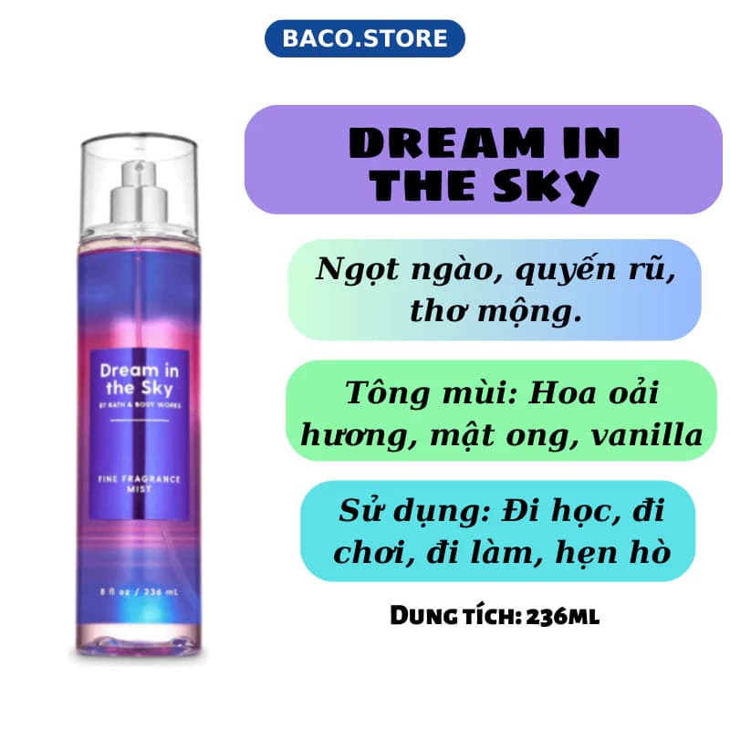 Xịt thơm toàn thân Dream in the Sky 236ml nhẹ nhàng