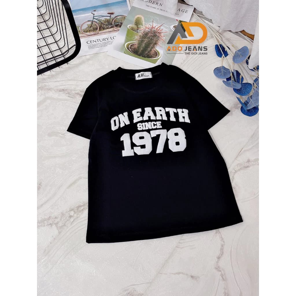 Áo baby tee thun nữ  ADO JEANS chất thun cotton ngắn tay cổ tròn in số chất vải co dãn 4 chiều(1614)
