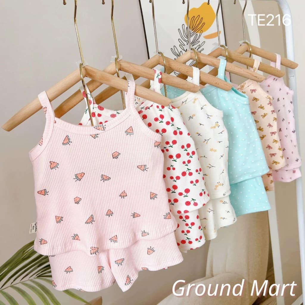 Bộ 2 dây bé gái vải cotton tăm xuất dư siêu mềm, thoáng mát, nhiều họa tiết dễ thương size từ 6 đến 15 kg