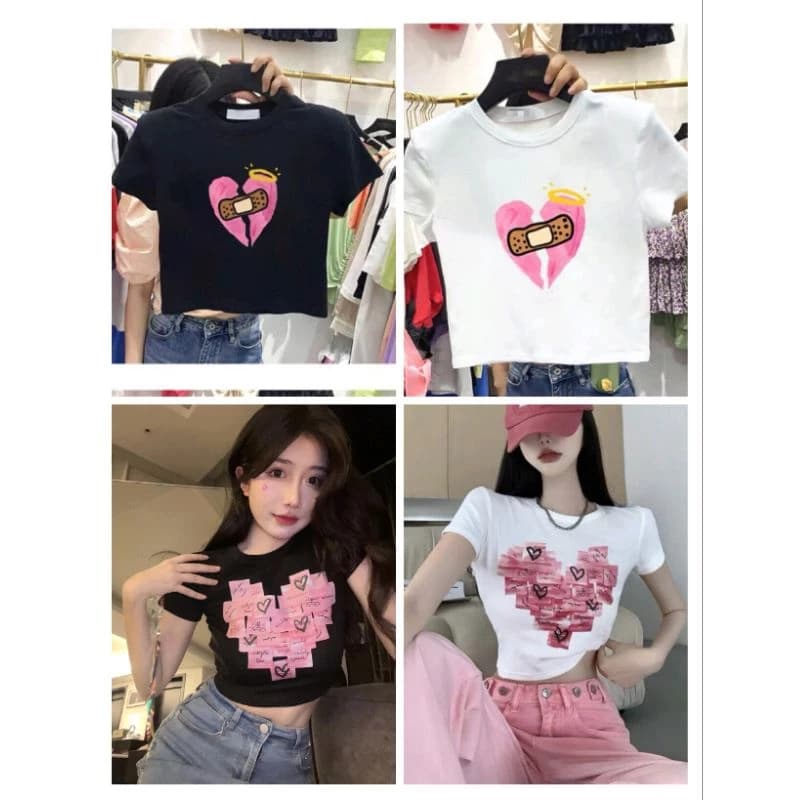 Áo croptop bigsize in trái tim co giãn