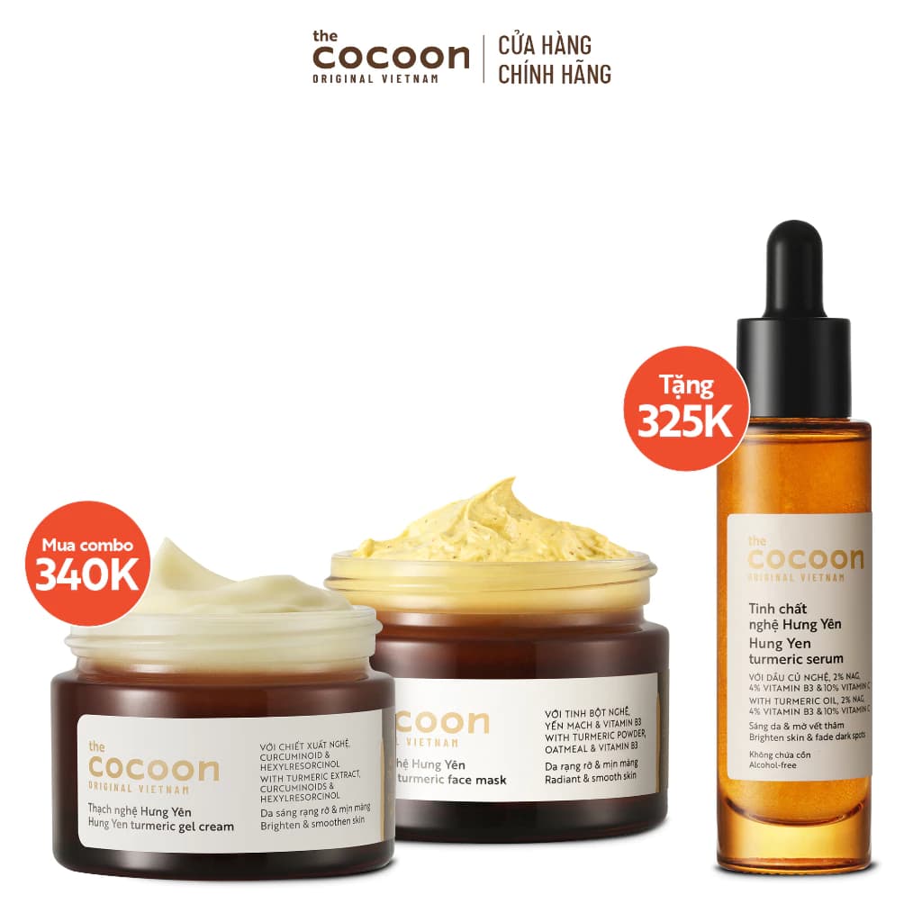 SPECIAL COMBO mặt nạ nghệ Hưng Yên 30ml + thạch nghệ Hưng Yên 30ml Tặng tinh chất nghệ Hưng Yên 10% vitamin C 30ml