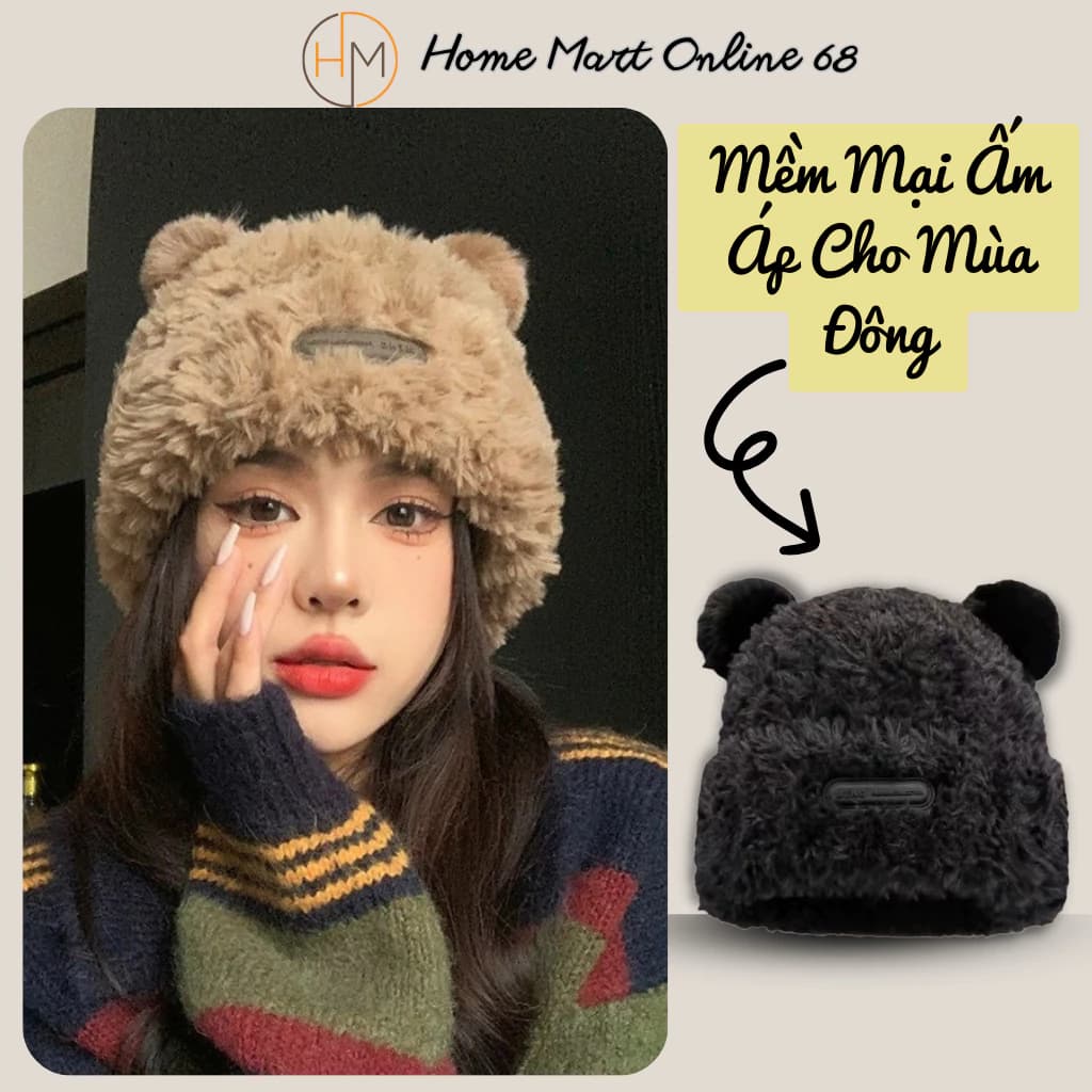 Mũ len nữ trùm đầu lông thỏ beret thời trang Hàn Quốc