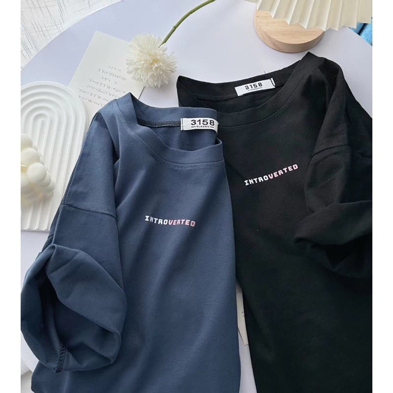 Áo thun phông nữ 3158 KONOVA form rộng dấu quần unisex in chữ introverted