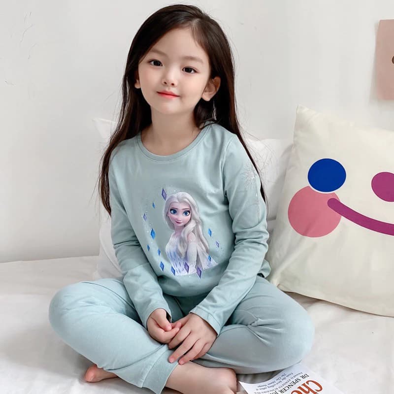 Bộ đồ cotton dài tay Elsa cho bé gái( hàng quảng châu )