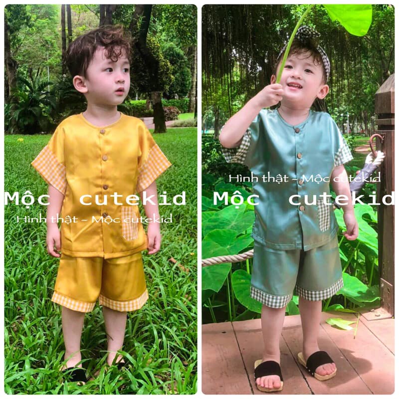 (7-18kg) bà ba đùi phối caro cho bé, bộ quần áo cho bé mặc nhà, bộ đồ cộc đi chơi cho bé