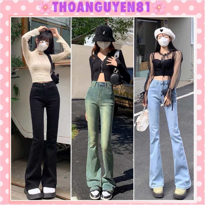 Quần Jeans nữ ống loe co giãn, quần bò ống đứng cạp cao 3 mầu siêu hót