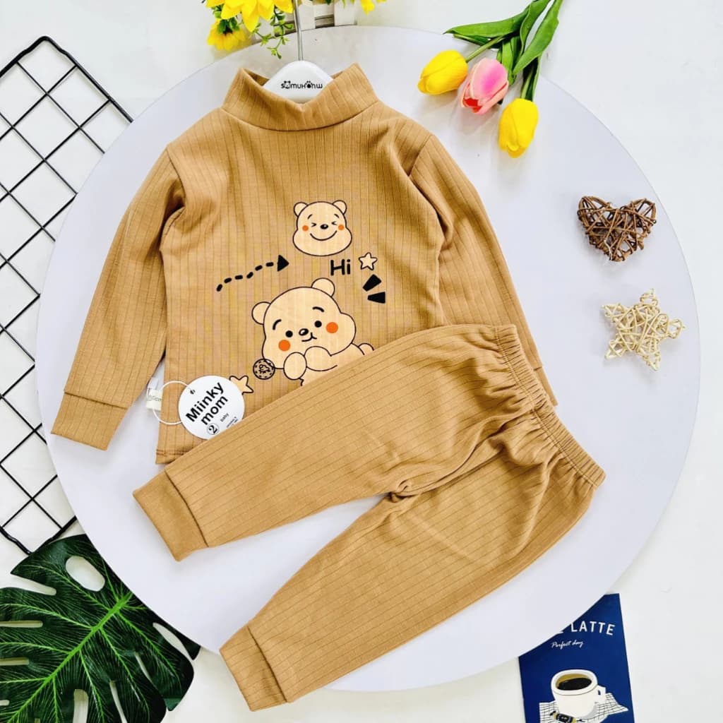Vải dày - Bộ dài tay bé trai, bô dài tay bé gái _ bộ len gân in hình cho bé 6-14kg