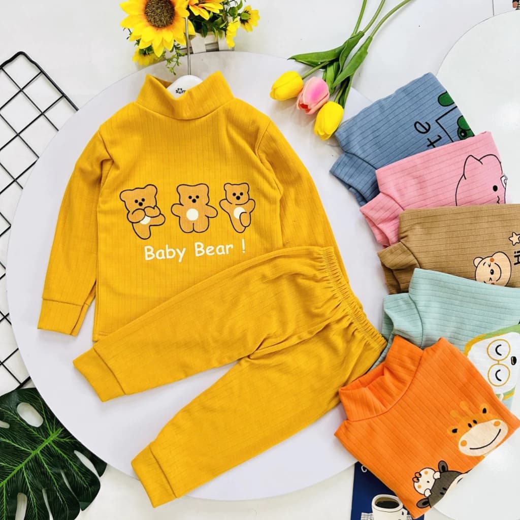 Vải dày - Bộ dài tay bé trai, bộ dài tay bé gái - Bộ dài tay thu đông cho bé chất liệu len gân 6-14kg
