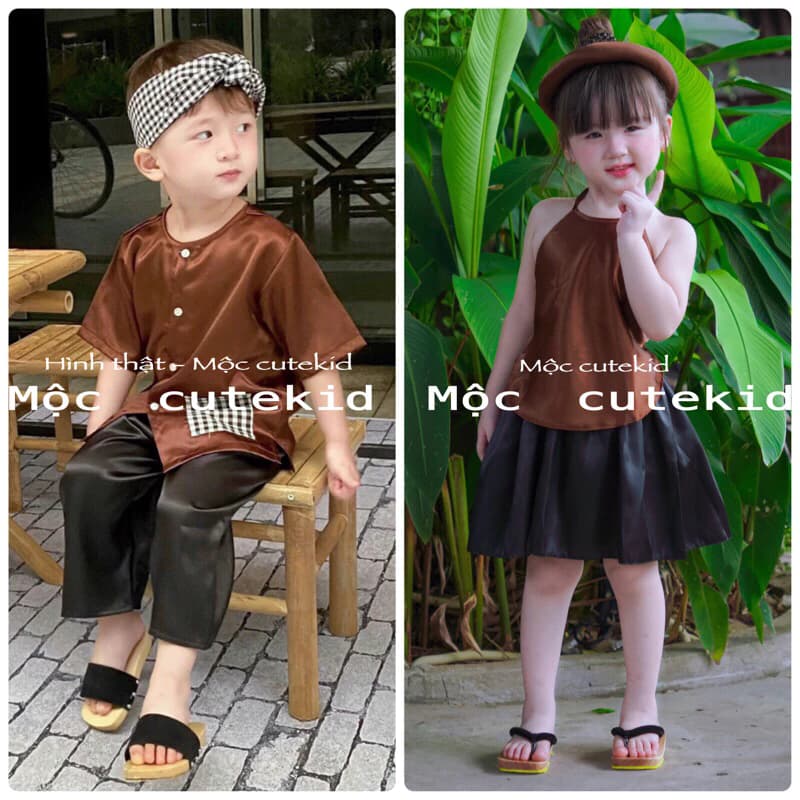 (7-35kg) set đồ bà ba cặp Nâu Đen [KHĂN MUA RIÊNG] bộ đồ cặp cho bé mặc đi chơi, trung thu, lễ tết