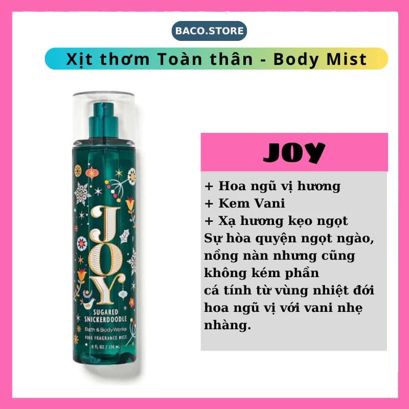 bodymist Xịt thơm toàn thân JOY 236ml hương ngọt cá tính