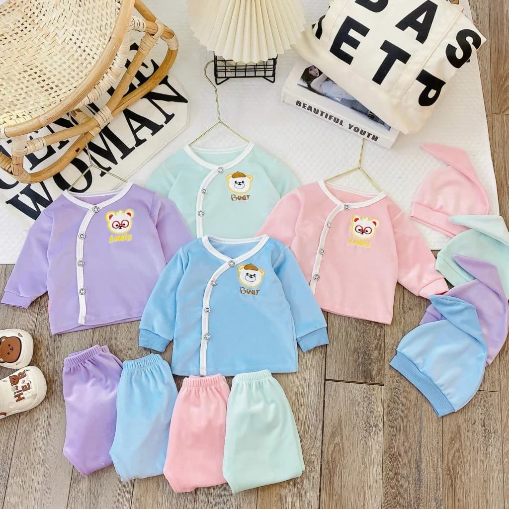 Bộ dài tay sơ sinh - Bộ nhung 3 chiết cho bé trai bé gái 3-9kg