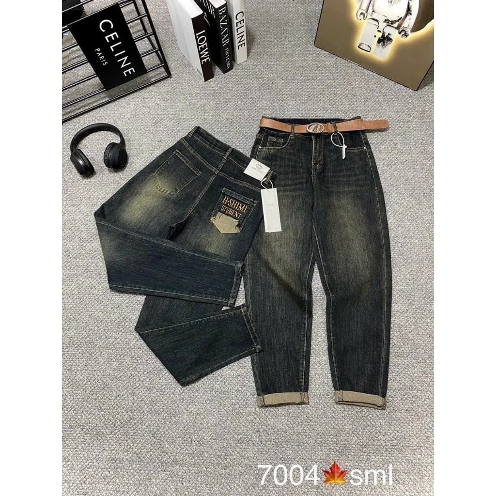 [BIGSIZE 80kg] 7004 Quần Jean Nữ Baggy Co Giãn Lưng Cao Thoải Mái Túi Thêu,quần bò jean nữ cạp cao