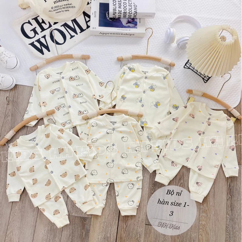 (MS95)Bộ nỉ cotton cho bé mặc thu đông phong cách Hàn Quốc