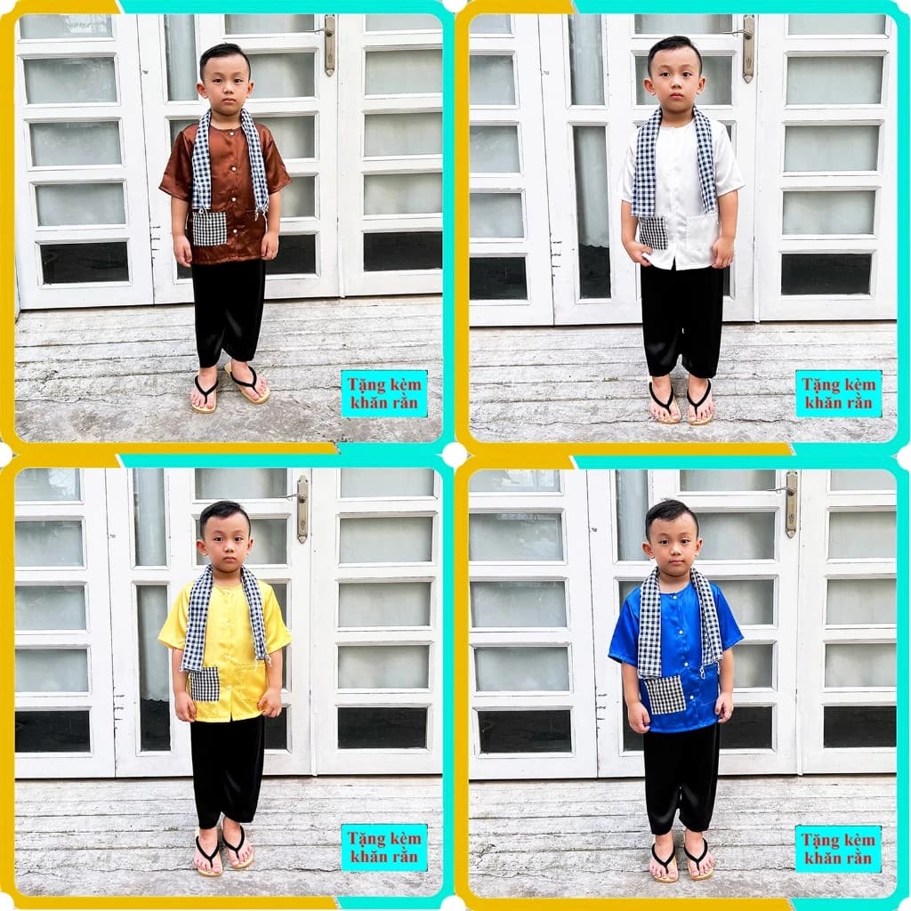 Áo Bà Ba Túi Caro Cho Bé Trai Và Gái Từ 1-8 Tuổi, Chất Lụa Mát Mẻ, Tặng Kèm Khăn Rằn, May Gia Công Tại Nhà