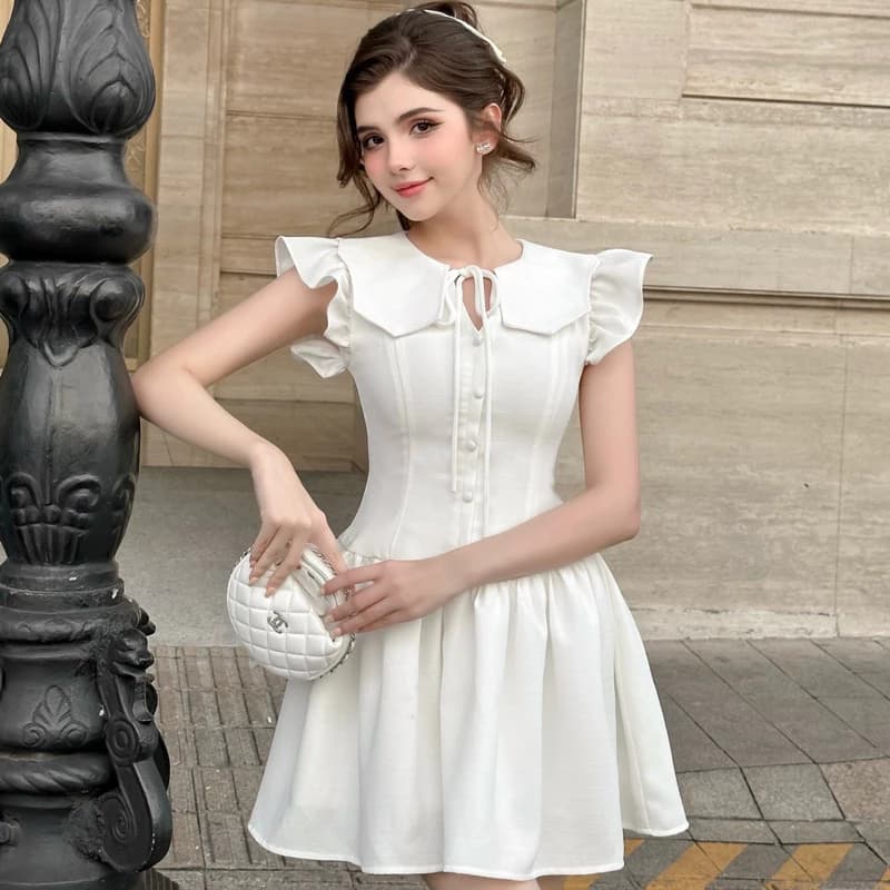 [FLORUS]- Đầm Thiết Kế Cổ Bèo Thắt Nơ Becky Dress, Dáng Xoè Trẻ Trung