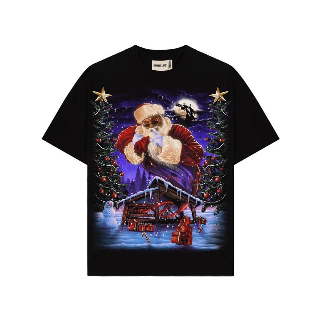 Áo Thun SCARY SANTA CLAUS Nam/nữ màu ĐEN cổ tròn - HIGH CLUB chính hãng