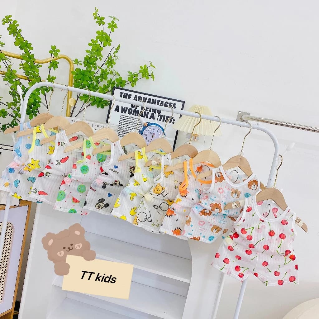 Bộ ba lỗ cotton giấy cho bé trai , bé gái 6-13kg