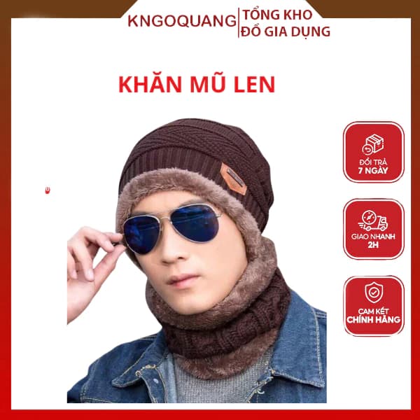 Mũ Len Nam Nữ Kèm Khăn Cổ Nón Len Kèm Khăn Quàng Cổ Người Lớn, Mũ Len Mũ Choàng Mùa Đông