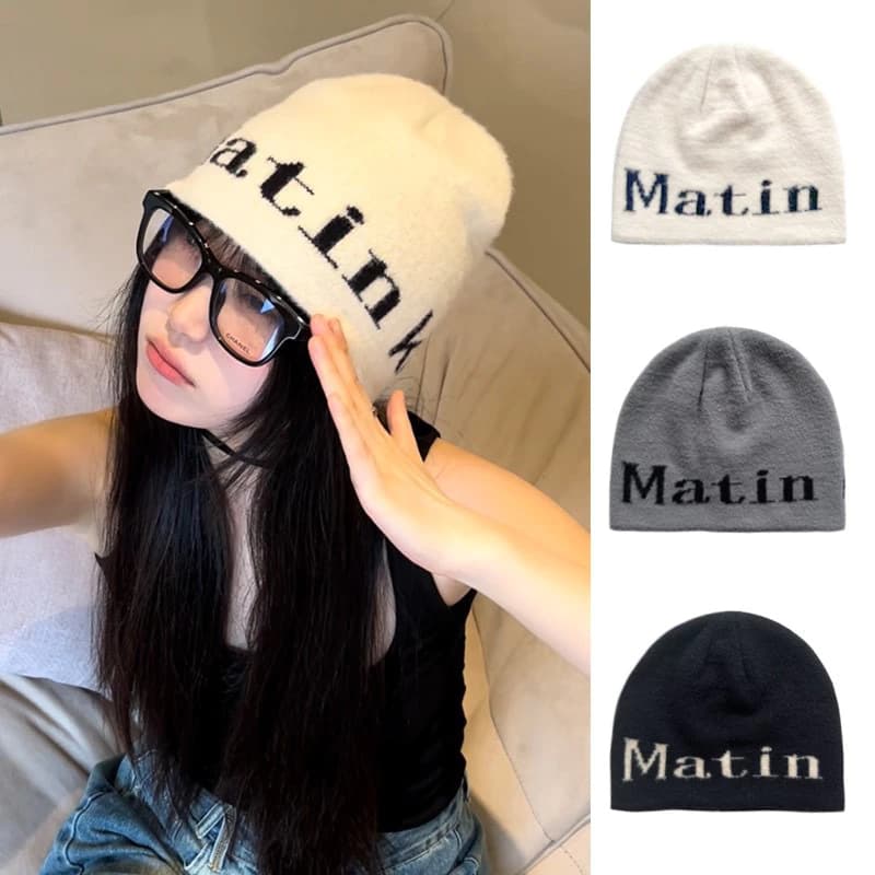 Mũ Len Beanie Nữ Giữ Ấm Tai In Chữ Phong Cách Hàn Quốc dệt kim mới thời trang và đa năng cho mùa thu đông