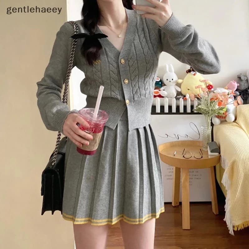 Sét váy nữ , set đồ nữ sang chảnh cardigan len Quảng Châu set nữ  thun tăm 3 chi tiết chân váy shop AP14