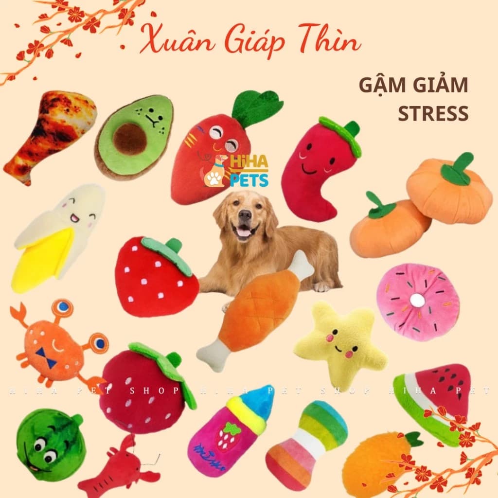 Đồ Chơi Hình Trái Cây Dễ Thương Cho Chó Cắn Loại Nhồi Bông Có Kèn Bíp Bíp Chất Liệu Tốt Vải Thêu