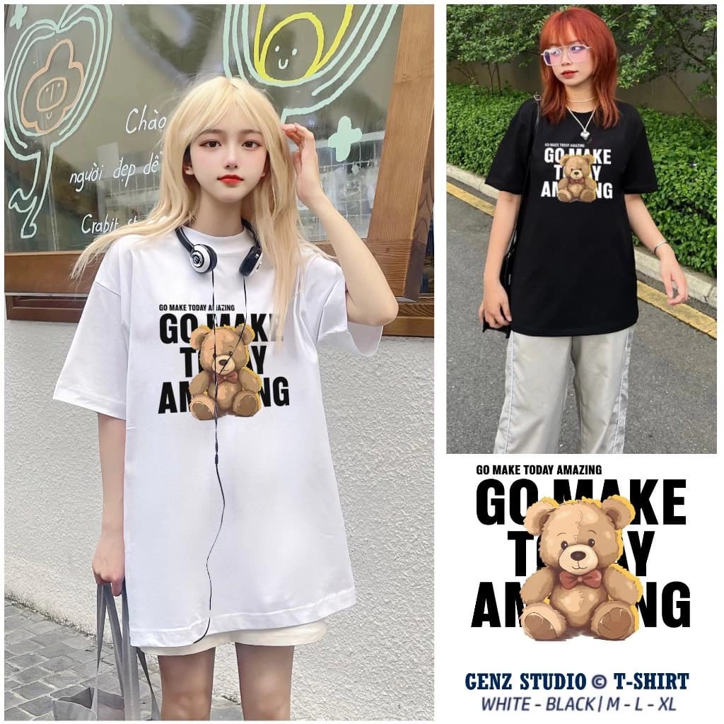 Áo thun nữ, áo phông nữ tay lỡ unisex GENZ STUDIO GO MAKE, áo form rộng full cotton oversize Phong các Hàn Quốc