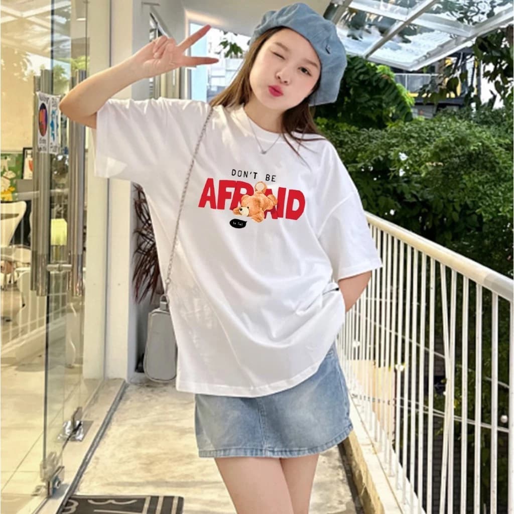 Áo thun nữ, áo phông nữ tay lỡ unisex GENZ STUDIO AFRAID, áo form rộng full cotton oversize phong cách siêu dễ thương